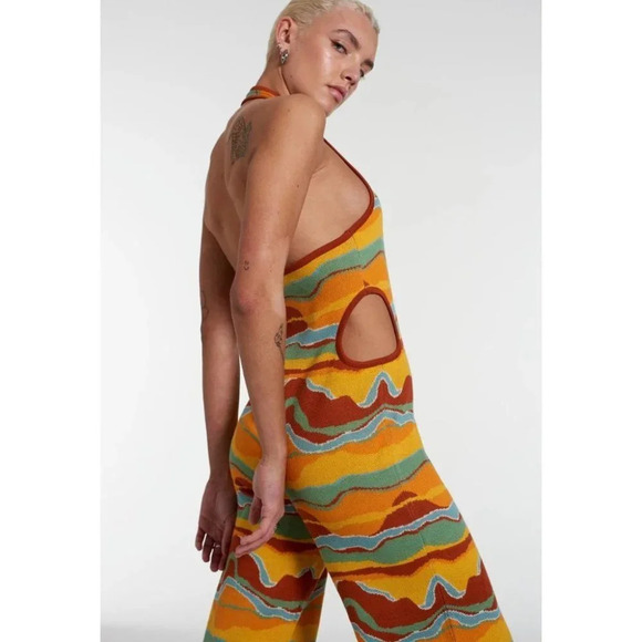 NWT Milk It SaharaJumpsuit Desert Knit  HAlterneck Jumpsuit All Cotton 16 - Picture 4 of 8